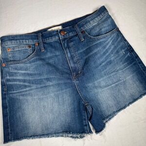 Madewell High Rise Denim Shorts‎ Frayed Hem Womens Size 31 Dark Wash